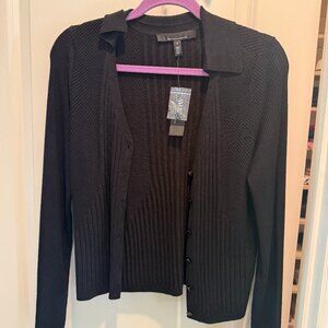 White House Black Market Black Ribbed Knit Cardigan -NEW w/ tags